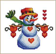 Cross-Stitch Design Hearts Snowman