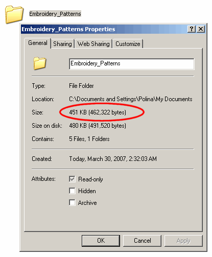 Size of Your Embroidery Patterns Folder