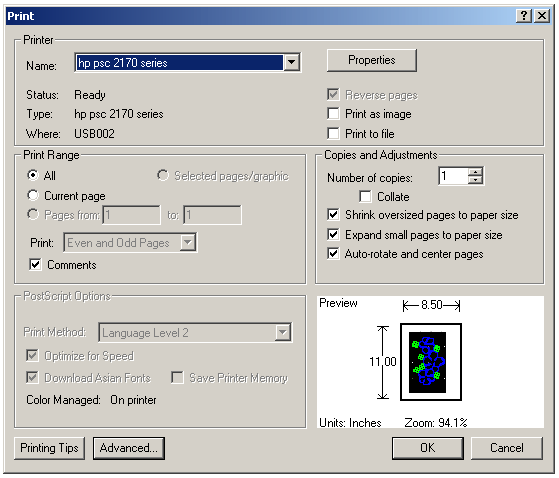 Choose Printer and Printing Settings