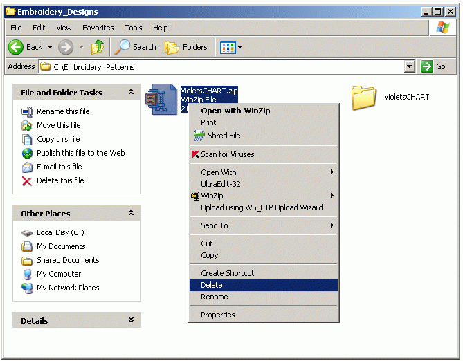 Delete Ziped Version of Embroidery Pattern's File